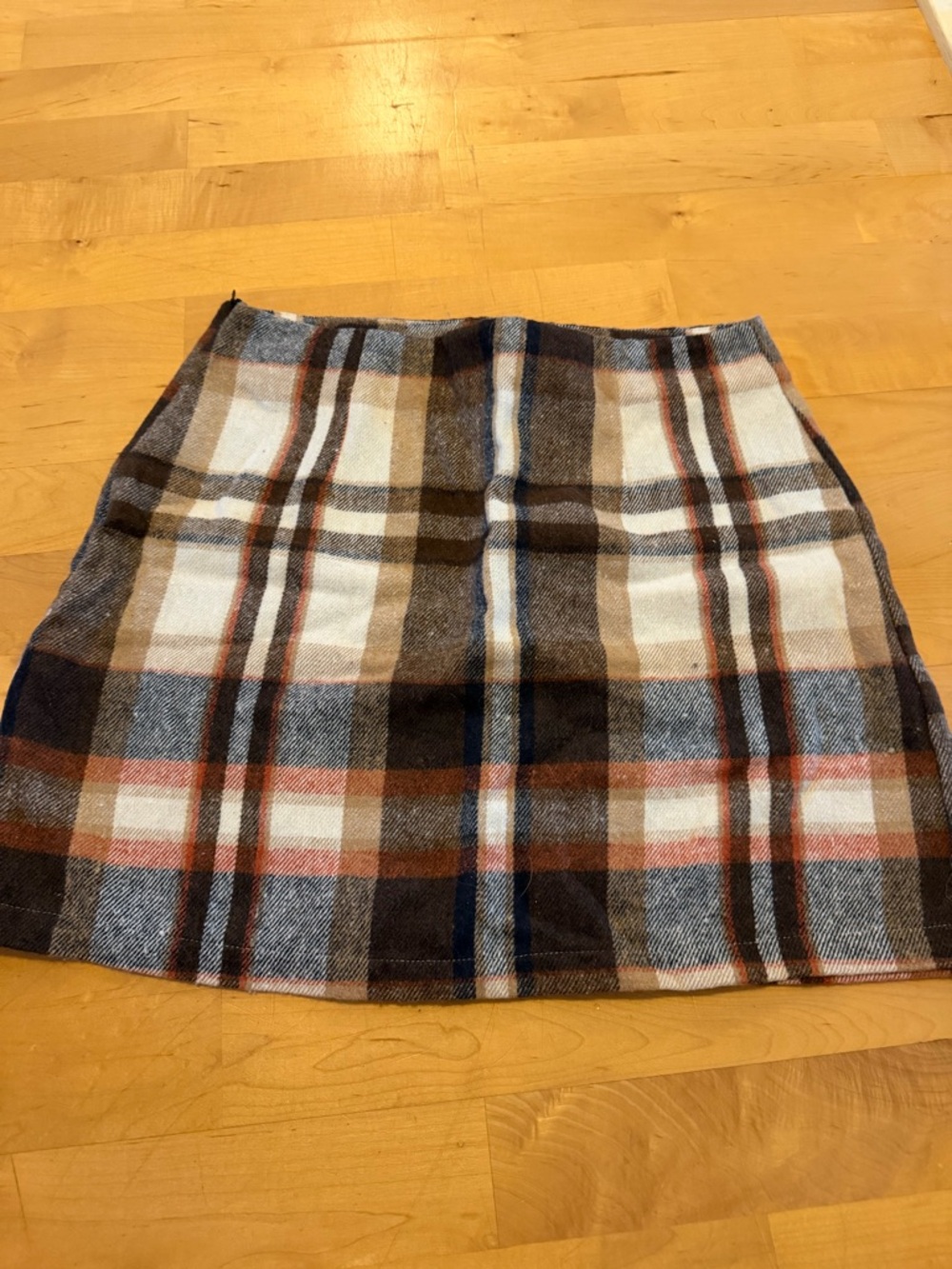 Plaid A-Line Mini Skirt in Brown and Cream